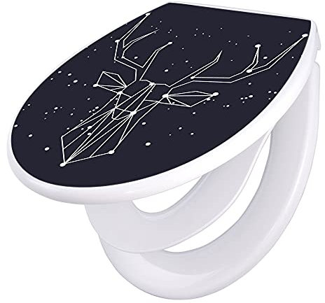 banjado Familien WC Sitz mit Absenkautomatik 44,5x37cm / Klodeckel/Klobrille mit Kindersitz aus hochwertigem Polypropylen/Toilettensitz Kindersitz integriert Motiv Sternbild Hirsch