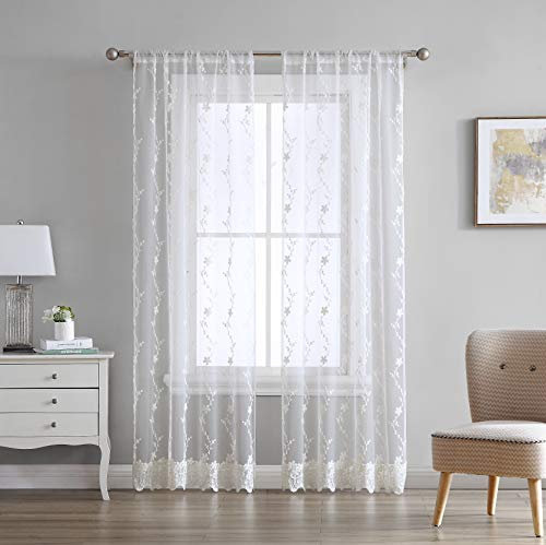 Laura Ashley Melody Fenstervorhang, transparent, 243,8 cm, Elfenbeinfarben, 2 Bahnen