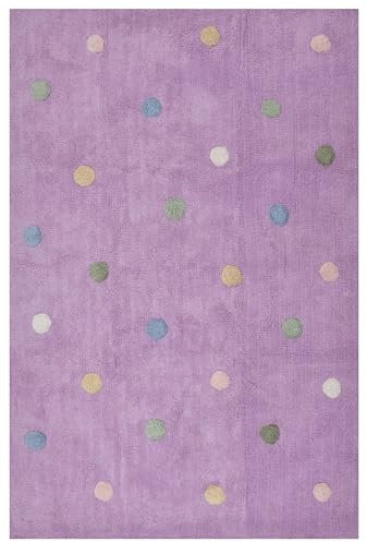 LIVONE Happy Rugs for Kids Pflegeleichter Kinderteppich aus 100% Baumwolle Kinderzimmer mit Punkten Kreisen in Flieder lila rosa grün Creme Silber grau Grösse 120 x 180 cm