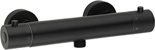 Saqu Essential Duscharmatur mit Thermostat Aufputz Duschthermostat mit 38 °C Sicherheitsstopp Mischbatterie für Dusche 15cm Brause Thermostat Matt Schwarz