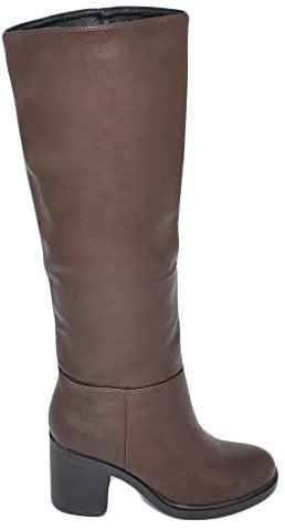 Malu Shoes Stivali donna alto punta tonda marrone gambale aderente al ginocchio liscio tacco largo 5 plateau avanti moda elegan zip (37 EU)