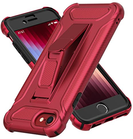 ORETECH 5-in-1 iPhone SE 2020/2022/7/8/6/6s Hülle Mit 2 Schutzfolien, Ständer, Vordere und Hintere Abdeckung - Stoßfeste Schutzhülle für 4,7 Modelle, Rot