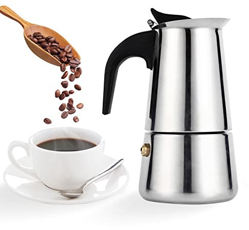 Cafetière Italienne Cafetière à Induction Italienne 100 ML Cafetière Moka en Inox Cafetière à Pression Cafetière Expresso Induction Adaptée à Toutes Les Sources de Chaleur(2 Tasses Non Induction)