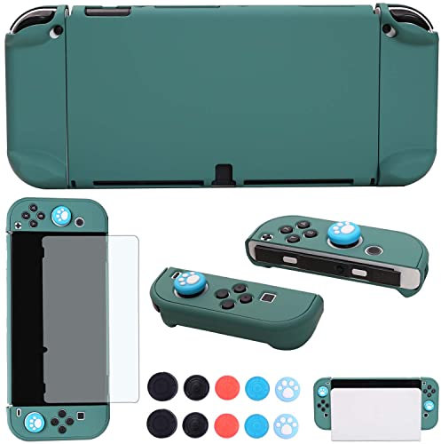 COMCOOL Custodia agganciabile per Nintendo Switch OLED 2021 - Accessori per cover protettiva per Nintendo Switch OLED Joy-Con Controller con protezione schermo Manopole per pollice - Verde notte