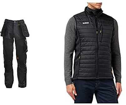 DEWALT Memphis Grey/Black 31 Leg 32W Bundle Men's Force Slim Fit Gilet, Black, Medium