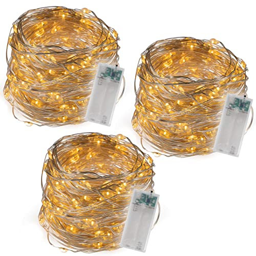 Nipach GmbH 3er Set Lichterkette Silberdraht 40 LED warmweiß Batterie Timer Weihnachten Weihnachtsdekoration Weihnachtsbaumkette Partydeko Leucht-Deko