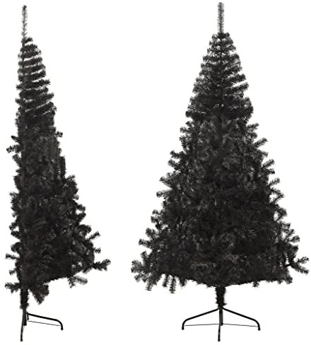 vidaXL Künstlicher Halb Weihnachtsbaum mit Ständer Christbaum Tannenbaum Dekobaum Kunstbaum Weihnachten Dekoration Weihnachtsdeko Schwarz PVC, 240 x 125 cm
