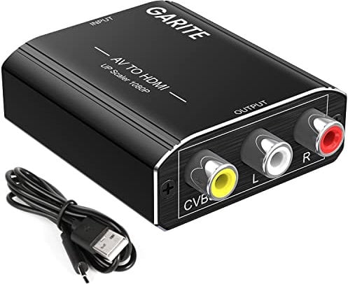 GARITE Convertitore da RCA a HDMI, AV a HDMI, 1080P, adattatore CVBS composito Supporto PAL/NTSC con cavo di ricarica USB per PC Laptop Xbox, PS2, PS3, TV, STB, VHS, VCR, fotocamera DVD