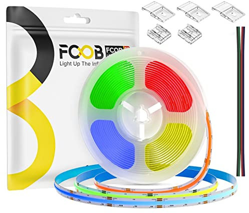 FCOB COB RGB Striscia LED flessibile ad alta densità 840LEDs/m 5M DC24V 10mm Ampiezza CRI90+ IP30 Non impermeabile Multicolore Brillanza per decorazioni DIY(Controllore＆alimentatore non inclusi)