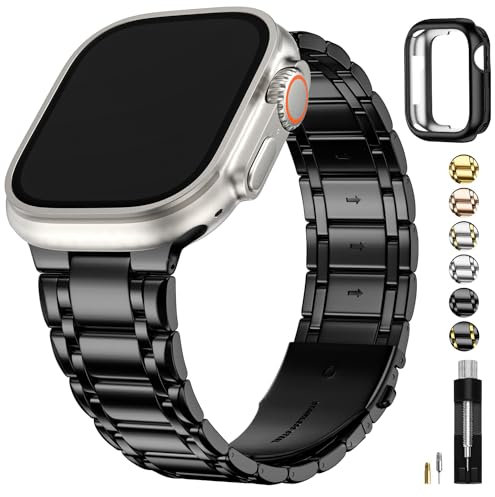 Fullmosa Cinturino Elegante per Apple Watch Ultra 49mm, Cinturino in Acciaio Inossidabile Compatibile con iWatch Ultra/Ultra 2, Cinturini di Ricambio per Uomo e Donna, Nero