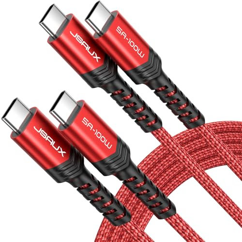 JSAUX Câble USB C vers USB C 100W/5A (Lot de 2, 1m+1m), Câble de Charge Rapide Compatible avec Nintendo Switch 2 iPhone 16 Pro Max Samsung Galaxy S25 S24 MacBook iPad Air Pro CarPlay - Rouge