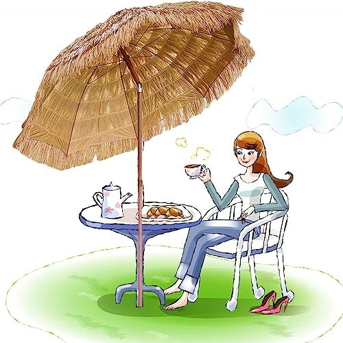 NOIRDA Paraguas Tiki De Paja Hawaiana, Sombrilla De Playa para Patio Al Aire Libre, Toldo De Paja De PP Y Diseño Basculante, Parasol Y Protección Solar, para Piscina, Terraza, Jardín, Restaurante