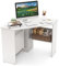 SFAREST Triangle Corner Table, 90° Wooden Computer Desk with Open Shelf and Cable Management Holes, Space Saving Compact Study Workstation for Bedroom Living Room Office (White)