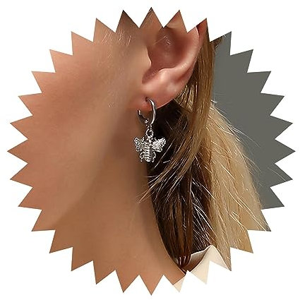 Allereya Vintage Biene Ohrringe Biene Tropfen Ohrringe Silber Biene Reifen Ohrringe Minimal Biene Ohrstecker Schmuck Für Frauen Und Mädchen (Silber)