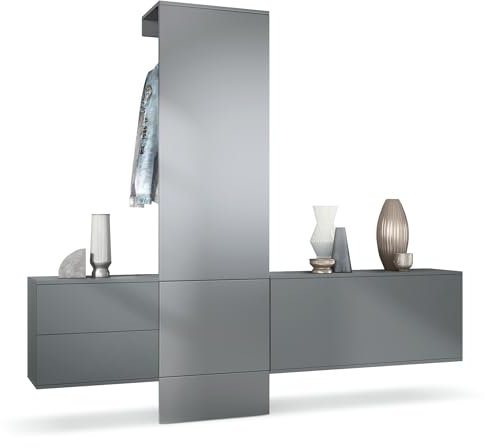 Vladon Garderobe Carlton Set 1, Made in Germany, Flur-Garderobe aus Deko-paneel, Schubladen-Kommode & Schuhschrank, Anthrazit matt/Graphit Seidenmatt (209 x 193 x 35 cm)