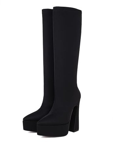 14 Cm Fashion Platform Platform Platform High High Ha Puntato Stivali Lunghi per Tacchi Alti per L'autunno E Gli Stivali da Tacco Alto Invernali,Nero,45 EU