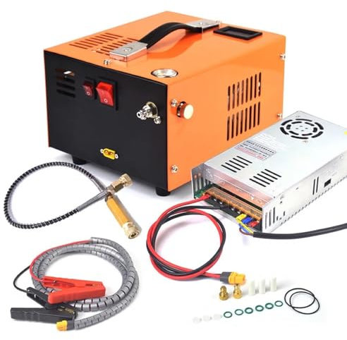 PCP Air Compressor, 300bar 4500psi Portable High Pressure Pump Compressor Transformer Airgun Pneumatic Rifle Inflator, Built-in Water-Oil Separator Filter, Powered by Car 12V DC or Home 110V-240V AC