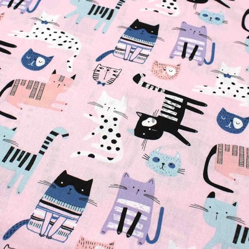 VmG-Store Baumwollstoff Meterware 140cm Breite Stoffe zum Nähen Nähstoff Kinderstoff für Kissen Babykleidung Kinderkleidung DIY (Katzen Bb017)