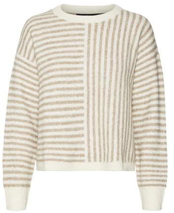 VERO MODA Damen Vmuranus Ls Oneck Cropped Pullover Ga Bf Strickpullover, Birch/Detail:W. Silver Mink Melange, Medium