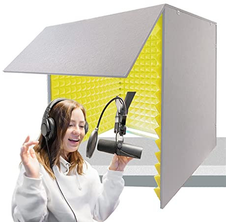 Desktop Sound Proof Foam Panels Soundproof Booth 80 * 80 * 80CM Soundproof Cover Vocal Recording Booth Sound Booth Microphone Soundproofing Acoustic Foam Panel for Studio Vocal Audio Music yellow