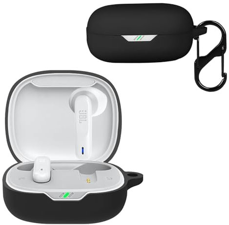 KZIOACSH Silicone Case for JBL Wave Flex, Ultra Slim Anti-Scratch Anti-Lost Protective Earbuds Case Lightweight Washable Sumdge-Proof Earphone Skin Cover with Carabiner for JBL Wave Flex, Black