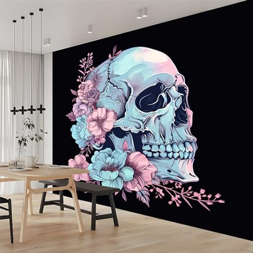 3D Mural Photo Wallpaper Flowers Skull Black 350x256 cm Backdrop Wall Interior Decor Wallpaper 3D Panel Wall Bathroom Restaurant Hall Living Room Hallway