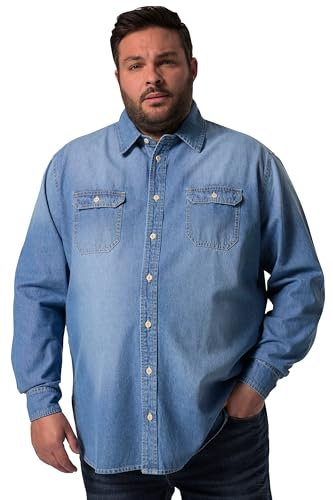 John F. Gee Herren große Größen Menswear L-8XL Jeanshemd, Langarm, Kentkragen, Modern Fit, bis 8 XL Blue Denim 3XL 833043902-3XL