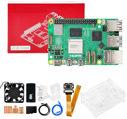 Yahboom Raspberry Pi 5 Starter Kit 2GB,IMX219 Camera,64GB SD Card | Pi 5 Case Passive Cooling, 27W 5.1V 5A USB C Power Supply, HDMI Cable Ubuntu20.04 ROS2 (2GB-IMX219 Camera Kit)