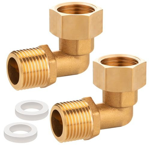 2 Stück Messing Beweglich Verschraubung, 1/2 Zoll Winkel 90°, AG X IG Verschraubung, DN15 90 Grad Winkelverschraubung für Wasserinstallationen und Zentralheizungssysteme