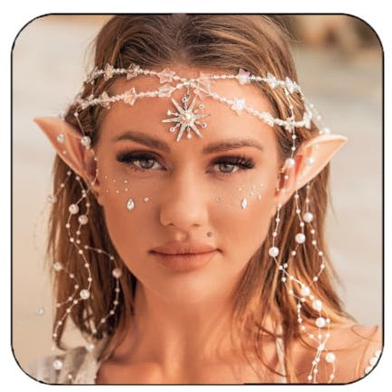 Fashband Boho-Kopfkette mit Feen-Elfenohren, Perlen, Quaste, Haarschmuck, Schmuck, Halloween, Festival, Haarschmuck für Damen, Nicht-Edelmetall