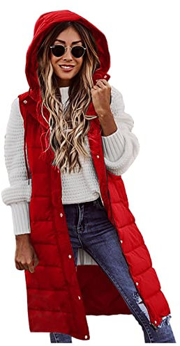 FUPODD Daunenweste Winterjacke Damen Warm Übergangsweste Wintermantel Damen Lang Ärmellose Daunenmantel Damen Daunenjacke Damen Steppmantel Damen Lang Steppjacke Damen Daunenjacken Damen Jacke Winter