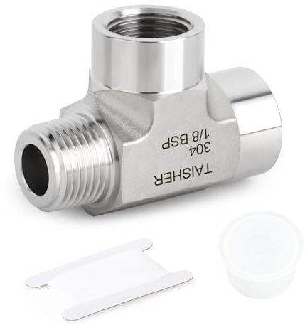 TAISHER 1 pièce forgée en acier inoxydable 304 Raccords de tuyauterie en té, raccords de tuyauterie 1/8BSP femelle x femelle x mâle, Té de passage mâle, pour l'eau, le gaz et l'air