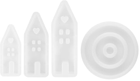 4 Stück Silikonform Kerzenhalter Set, Kerzenhalter Epoxidharz Formen Haus Silikonform für Sojawachs Kerzen, Seife, Handwerk