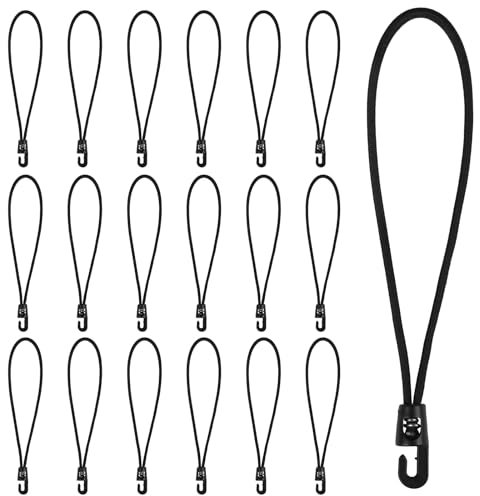 Adiwo Tendeurs Elastiques avec Crochets, 18 Pcs tendeurs en Caoutchouc, 4mm 25m Tendeur Bache pour Bannière, Pavillon, Bâche, Camping, Tente, Rideaux Harnais d’Extension.(Noir)