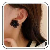Xmsrn Vintage Mesh Black Flower Stud Earrings