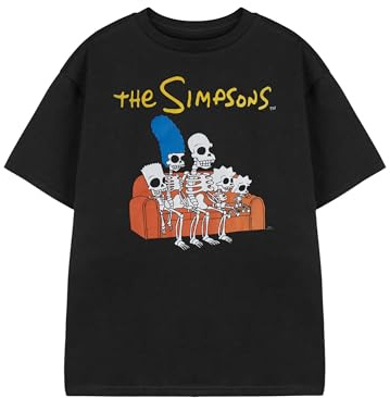 Vanilla Underground The Simpsons Boys Black Skeleton Couch Graphic Tee | Short Sleeve Crew Neck T-Shirt | Animated TV Show Apparel for Kids & Teens | Casual Wear Top by The Simpsons