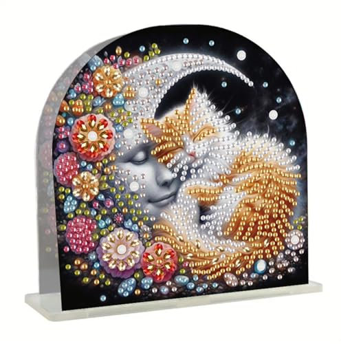 DIY Diamond Art Painting Serviettenhalter aus Acryl, Diamant Malerei Tier Taschentuch Organizer Taschentuchbox, Diamant Malerei Desktop Serviettenhalter für Küche Restaurant-11-Frau&Katze