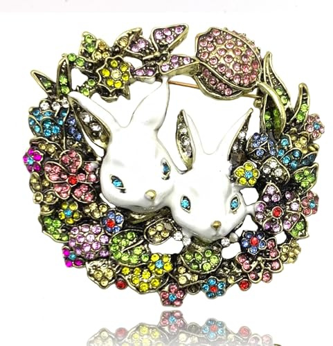 MatFirsmo Broche en forme de lapin mignon avec strass pour femmes et filles, broche tendance en forme de couronne de lapin en cristal, accessoire de vêtements, bijoux, cadeau pour Pâques, fête