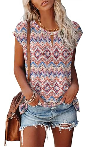 Rapbin Dam Sommartröjor V-hals Överdel T-shirt Dam Tunika Toppar Lösen Passform Sommar Dressy Casual Blusar Skjortor S-XXL, M