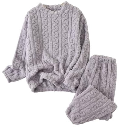 Generico Pigiama Donna Invernale Pile Pigiami Caldo Felpato Abbigliamento da Casa Sciolto Casual Morbido e Confortevole Tuta Pile Felpa e Pantaloni Pigiama Set Casa Cotone Idee Regalo Donne
