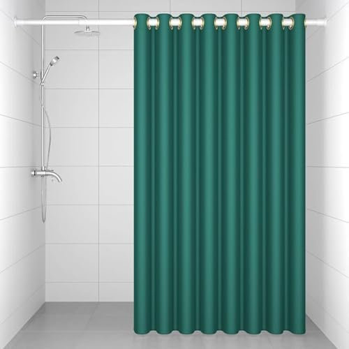 AMDXD Rideau de douche vert foncé vintage 300 x 200 cm, rideau de baignoire en polyester uni, rideau de douche pour douche avec anneaux de rideau de douche