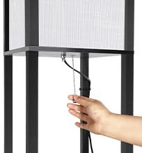 Omdekor LED Floor Lamp aus Holz, Wohnzimmer Stehlampe mit E27 Fassung, Stehleuchte mit Regal 3 Farbtemperaturen 3000-5000K, Vintage Stehlampen für Wohnzimmer Schlafzimmer Arbeitszimmer Büro