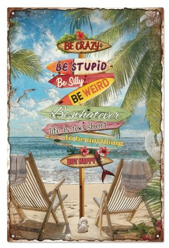 WADORN Vintage Strand Metall Blechschild, 20x30cm Lustiges Retro Blechschild Für Zuhause Bar Kneipe Tropische Palme Strandstimmung Wandkunst Poster Surfbrett Drucken Plakette Für Sommerurlaub Café Bar