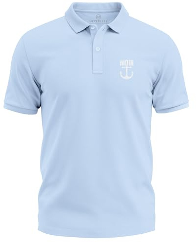 Neverless® Poloshirt Herren mit Moin Anker Print – Kurzarm Polohemd aus Baumwolle – Maritimes Design –Modern Fit Nautisch Fashion Hellblau XXL