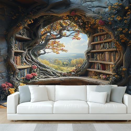 Générique Papier Peint Panoramique Bibliothèque, Papier Peint Arbre Fantastique, Fresque Murale, Decoration Chambre Salon, 366 x 254 cm
