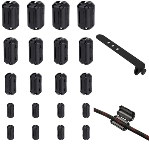 20 Stück Ferritfilter Clip Ferrite Ring Ferrit-Ringkern Klappferrit Ferritkern Ferritring Ferritkerne Aufsteckbarer - 3.5mm 5mm 7mm 9mm 13mm für USB Kabel, Audio und Video Kabel Stromkabel, Schwarz