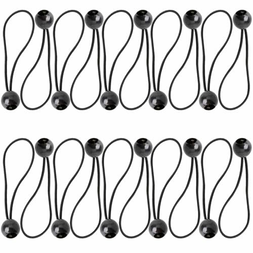 20 Pack Heavy-Duty Black Bungee Cords with Rubber Balls - Adjustable Elastic Tie Downs for Tarpaulins, Gazebos & Canopies - Secure Tent Straps, Marquee Fasteners, Flag Holders