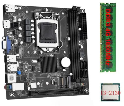 Knoruley ITX H61 Desktop Motherboard +I3-2130 +1X DDR3 1600MHz 4G RAM CPU LGA 1155 Support Up to 16GB RAM Slots 100M Network Card Accessories
