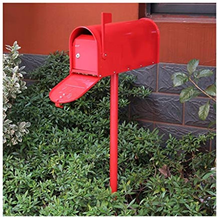 CQIKRWGWS Mailbox, Outdoor-Standing Galvanised Steel Weatherproof Post Box Lockable American Style Newspaper Security Letterboxes for outside wall, wedding (Red)