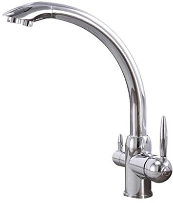 IUokLU Rubinetti da Cucina a 3 Vie in Ottone per Acqua Calda e Fredda Miscelatore da Cucina Girevole a 360° Pure Water - Miscelatore da Cucina in Oro,Cromo